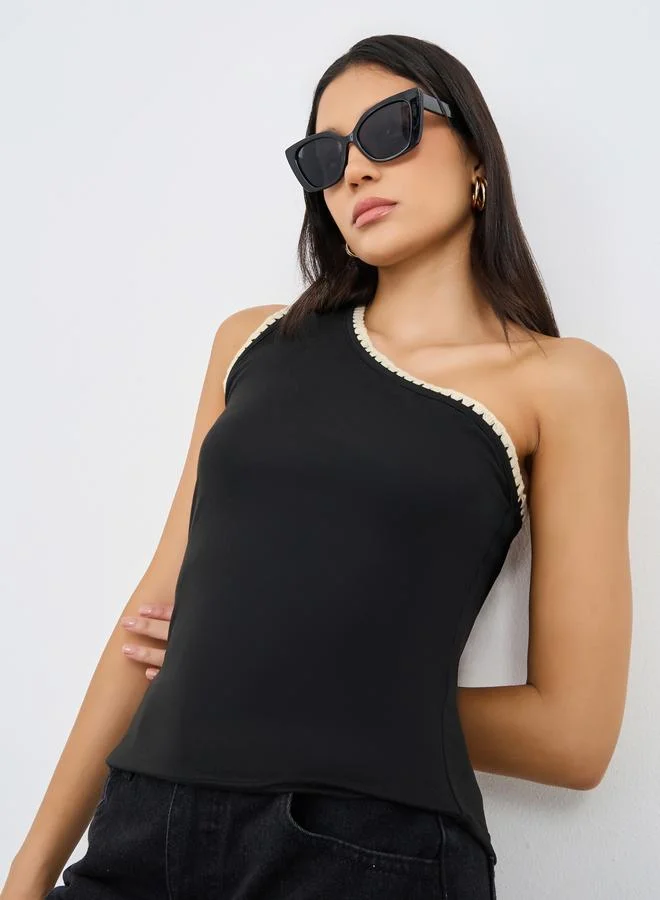 ستايلي Styli Contrast Trim One Shoulder Knit Top