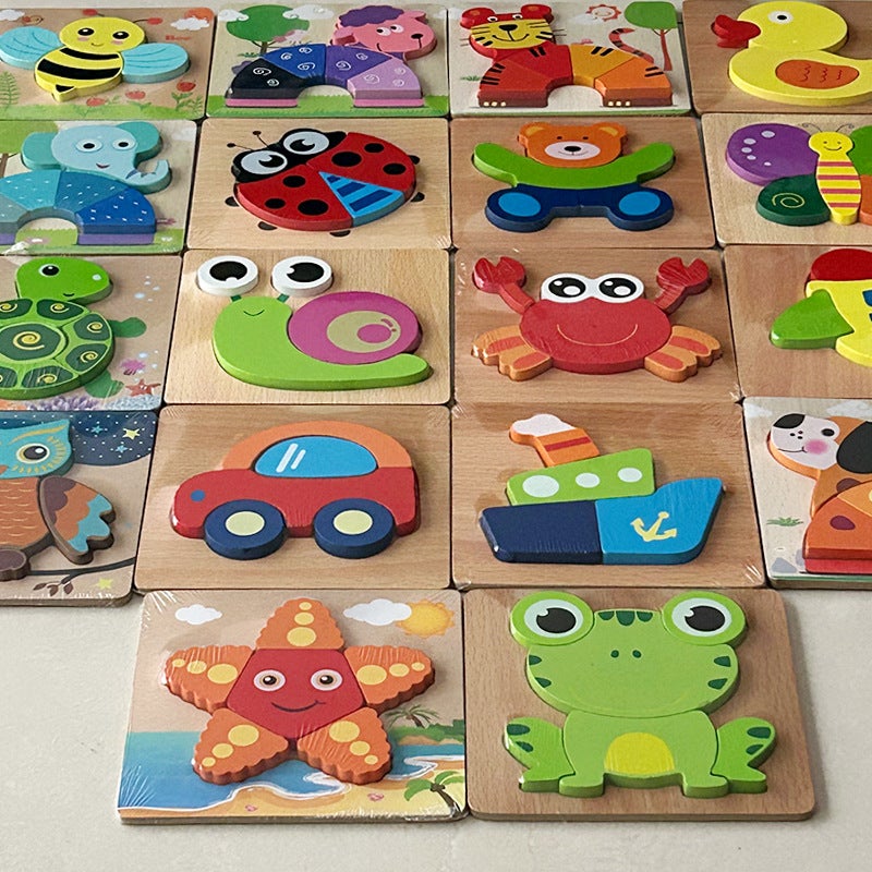 Wooden 3D Three-Dimensional Puzzle Thickened Animal Cartoon Traffic Puzzle Toy For Infants And Babies - Image 1
