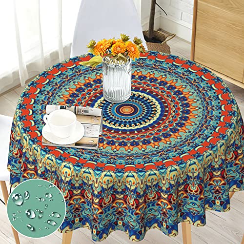 Boho Round Tablecloth 60 inch Bohemian Circle Table Cloth Stain Resistance Water Repellent and WrinkleFree Colorful Tablecloth Decor for Home Kitchen Dining Party Patio Indoor and Outdoor Use