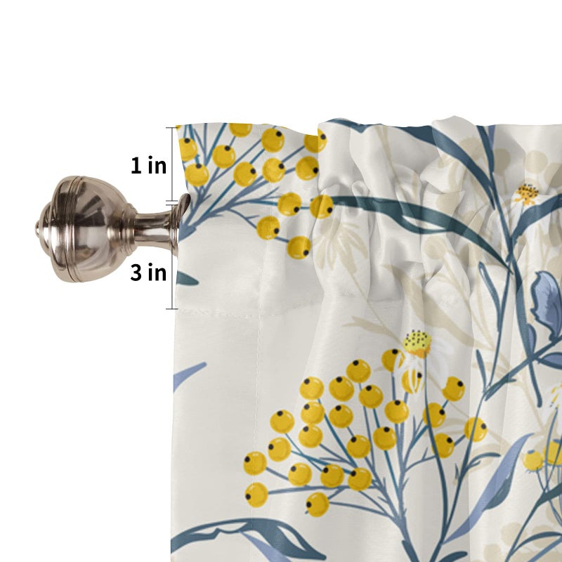 YOKOU Floral Curtain Valance  Blue Leaves Yellow Berries Summer Farm Plant Print Short Rod Pocket Window Treatment for Kitchen  Bathroom  Living Room  Bedroom  1 Panel  54"" W x 18"" L - Image 5