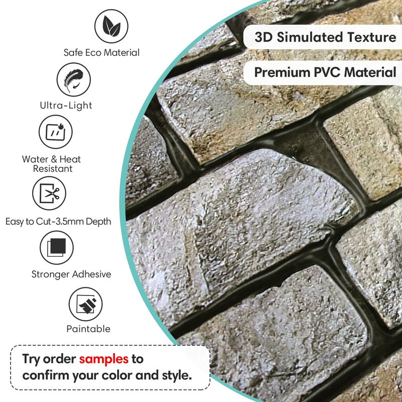 Commomy Faux Brick 3D Wall Panels - 12 pcs of 22.8" x 11.8" - Thin & UrltraLight PVC Peel and Stick Tile Brick Stone Textured for Kitchen, Bedroom,Living Room,TV Background(Covers 22.48 sq.ft) - Image 3