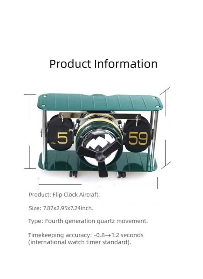 Excefore - Airplane Flip Clock,Auto Filp Clock,Retro Vintage Digital Flip Down Clock,Airplane Head Filp Clock Desk Hanging Dual-Use,Creative Home Clock For Office Home Wall Decoration,No Battery Included,Green - Image 1