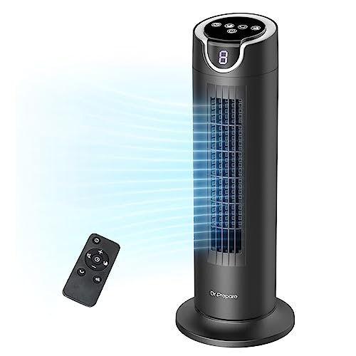 DRPREPARE Tower Fan for Bedroom 25 dB Quiet DC Bladeless Fan with Remote 8 Speeds 18H Timer 80 Oscillating Fans for Indoors 16 Inch Portable Desk Table Fans for Room Home Office