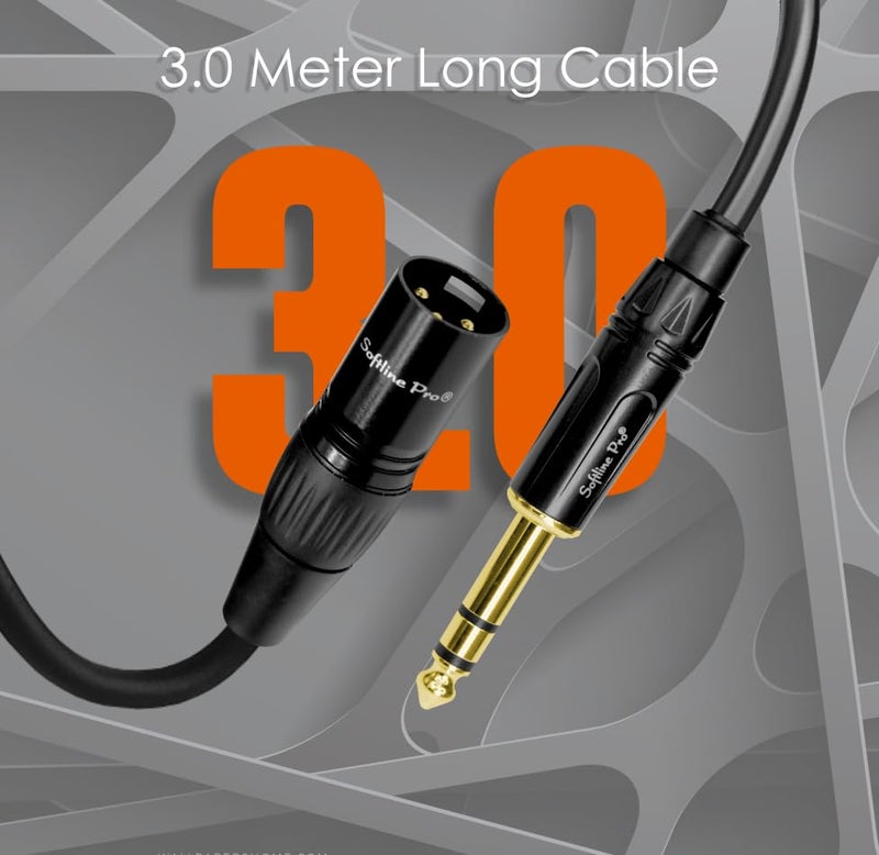 Softline Pro TRS Microphone Cable, Stereo 6.35MM Jack to XLR Male 10 Ft / 3 Meter Cable for Amplifier, Speakers, Microphone, Sound Console, Mixer, Electric Organ, SPSM300 - Image 2