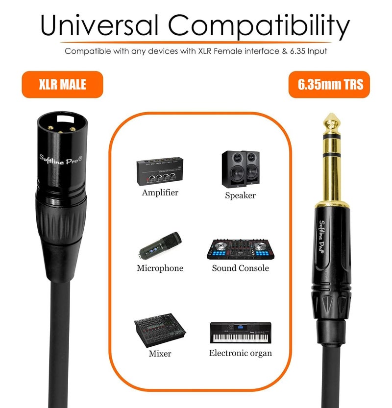 Softline Pro TRS Microphone Cable, Stereo 6.35MM Jack to XLR Male 10 Ft / 3 Meter Cable for Amplifier, Speakers, Microphone, Sound Console, Mixer, Electric Organ, SPSM300 - Image 3