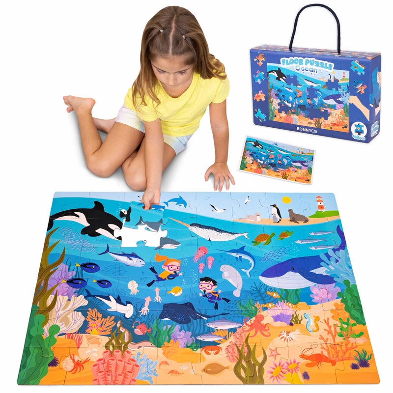BONNYCO Giant Floor Puzzles for Kids of Sea Animals with 48 Large Pieces Jumbo Puzzle 362 x 244 in Gifts for Boys and Girls Educational Kids Toys Ages 28 - Image 3