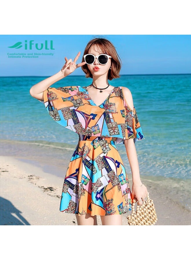 Skin-friendly Yifu One-piece Conservative Skirt-style Swimsuit For Women, Tummy Control, Slimming, Korean Style, Fairy-like, Plus Size, Suitable For Curvy Women - Image 1