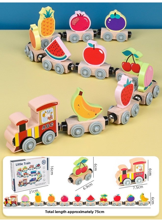 Children's Educational Wooden Toys Section 12 Magnetic Digital Educational Assembled Color Wooden Train Educational Toys-Color:Section 11 Fruit Magnetic Train - Image 1