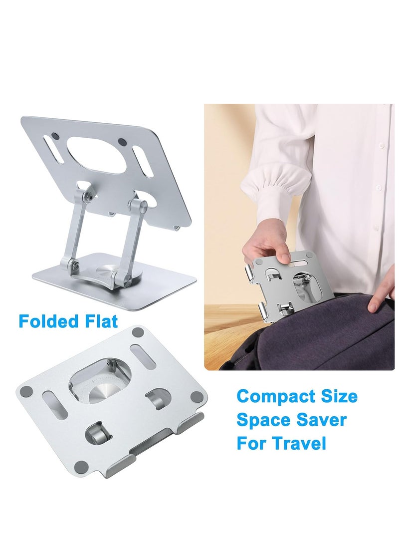 Foldable Adjustable Drawing Tablet Stand for Desk, iPad Laptop Holder, 360 Degree Rotating Computer Stand, Comfortable Aluminum High Table for 5-12 Inch Mobile Phone Screen, Notebook, Silver