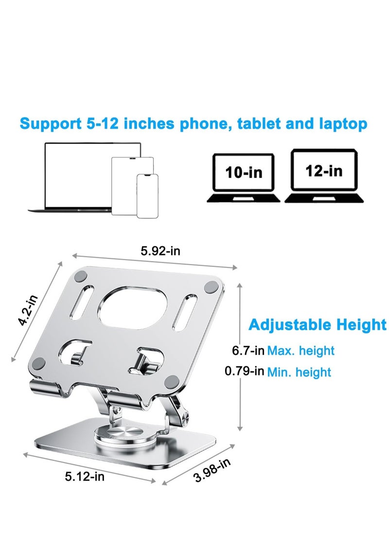 Foldable Adjustable Drawing Tablet Stand for Desk, iPad Laptop Holder, 360 Degree Rotating Computer Stand, Comfortable Aluminum High Table for 5-12 Inch Mobile Phone Screen, Notebook, Silver