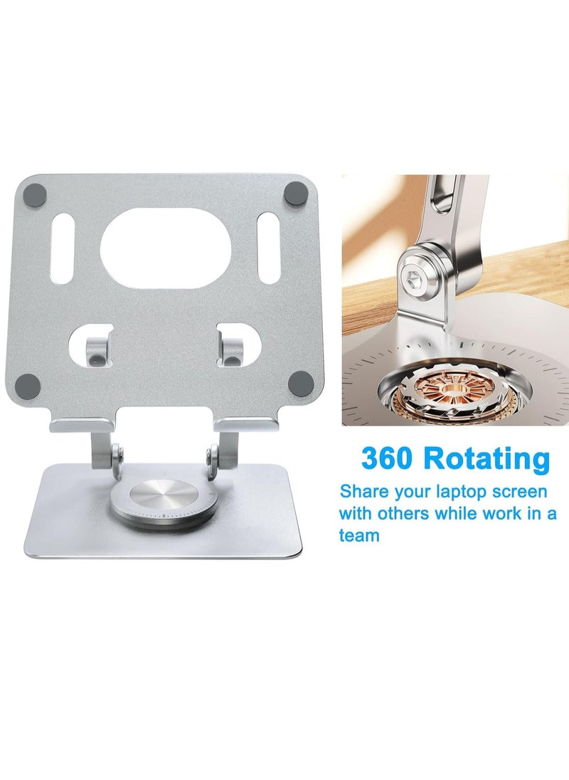 Foldable Adjustable Drawing Tablet Stand for Desk, iPad Laptop Holder, 360 Degree Rotating Computer Stand, Comfortable Aluminum High Table for 5-12 Inch Mobile Phone Screen, Notebook, Silver
