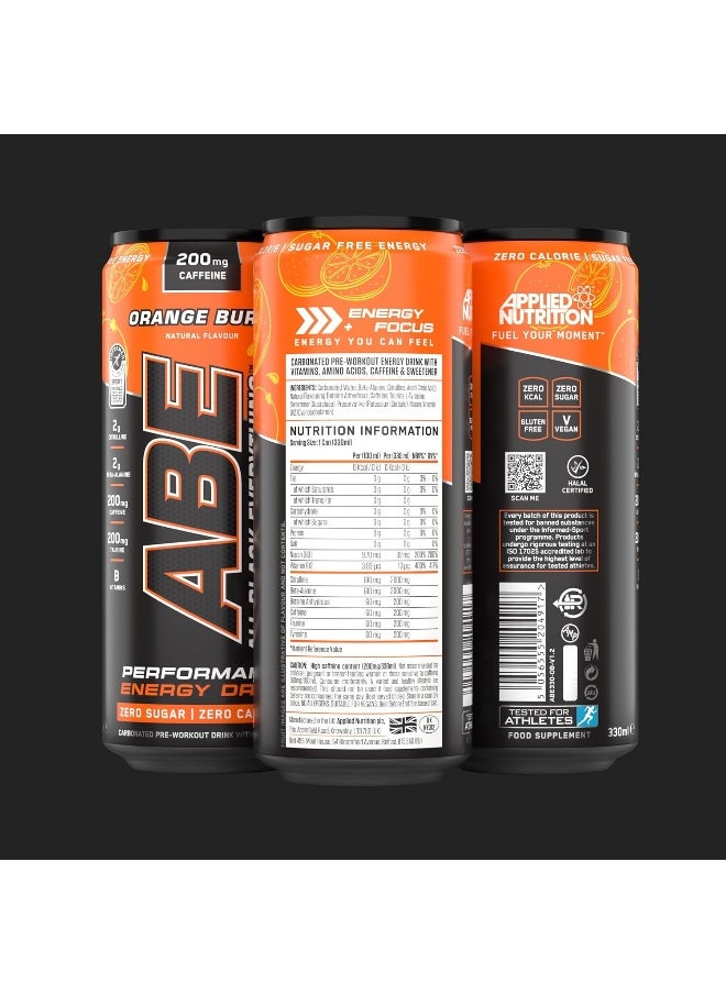 Applied Nutrition - Applied Nutrition ABE Pre Workout Cans - All Black Everything Energy + Performance Drink, Orange Burst - Image 1
