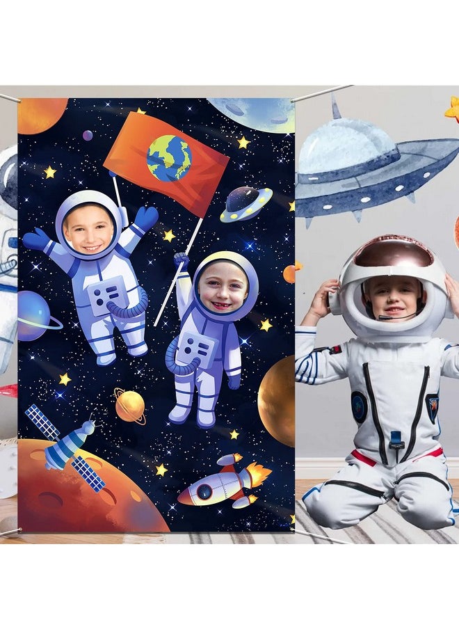 HOWAF - Outer Space Theme Party Decorations Large Fabric Astronaut Face Photography Banner Background Astronaut Pretend Play Party Game Photo Props Backdrop Universe Planets Theme Party Favor Supply - Image 1
