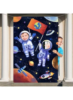 HOWAF Outer Space Theme Party Decorations Large Fabric Astronaut Face Photography Banner Background Astronaut Pretend Play Party Game Photo Props Backdrop Universe Planets Theme Party Favor Supply  - Image 2