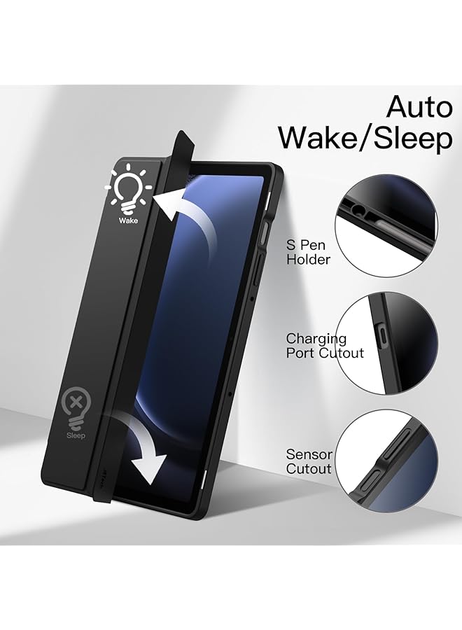 جي تيك حافظة لجهاز سامسونج جالكسي تاب S9 Fe مقاس 10.9 بوصة مع حامل قلم S، غطاء خلفي شفاف صلب من البولي كربونات مع حامل ثلاثي الطيات وخاصية الإيقاظ التلقائي باللون الأسود - Image 5