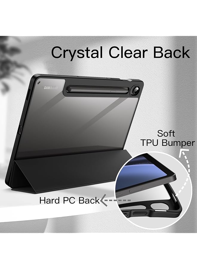جي تيك حافظة لجهاز سامسونج جالكسي تاب S9 Fe مقاس 10.9 بوصة مع حامل قلم S، غطاء خلفي شفاف صلب من البولي كربونات مع حامل ثلاثي الطيات وخاصية الإيقاظ التلقائي باللون الأسود - Image 3