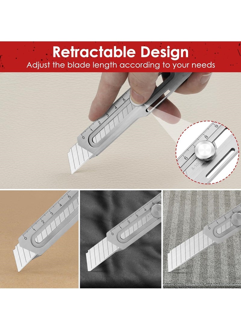 2 Pcs Utility Knife, Stainless Steel Retractable Box Cutter, Multifunctional Utility Knife with 10 Pcs Replaceable Blades for Office, Home, School  - Image 3