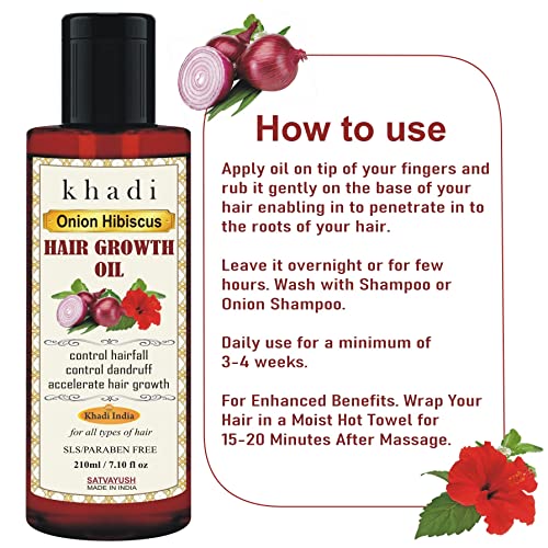Satvayush Khadi Onion Hibiscus Hair Oil | Hair Growth | Hairfall Control | Ayurvedic | Natural & Herbal | 4X More Effective | For All Hair Types (Male & Female) - 210 ml - Image 3
