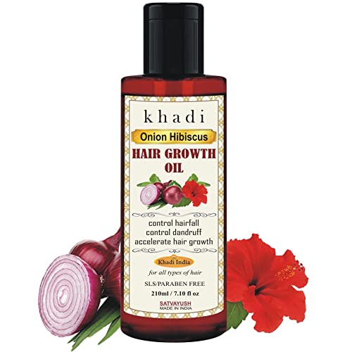 Satvayush Khadi Onion Hibiscus Hair Oil | Hair Growth | Hairfall Control | Ayurvedic | Natural & Herbal | 4X More Effective | For All Hair Types (Male & Female) - 210 ml - Image 1