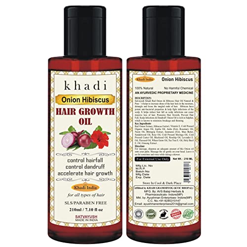 Satvayush Khadi Onion Hibiscus Hair Oil | Hair Growth | Hairfall Control | Ayurvedic | Natural & Herbal | 4X More Effective | For All Hair Types (Male & Female) - 210 ml - Image 4