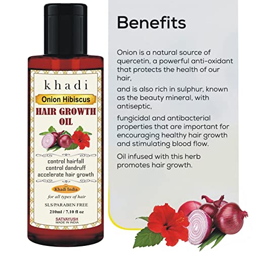 Satvayush Khadi Onion Hibiscus Hair Oil | Hair Growth | Hairfall Control | Ayurvedic | Natural & Herbal | 4X More Effective | For All Hair Types (Male & Female) - 210 ml - Image 2