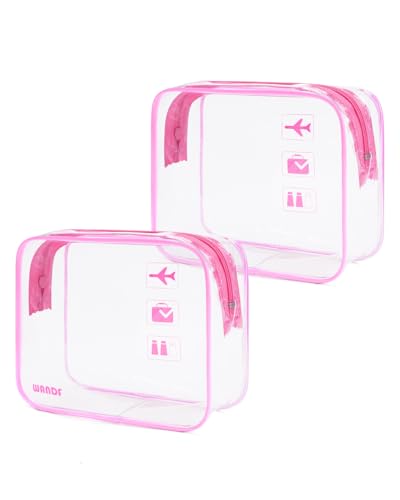 WANDF TSA Approved Toiletry Bag, 2 Packs Travel Clear Toiletry Bag, Quart Size Makeup Cosmetic Pouch with Zipper, Carry-On Airport Compliant Bag for Women and Men (2pcs Pink) - Image 1