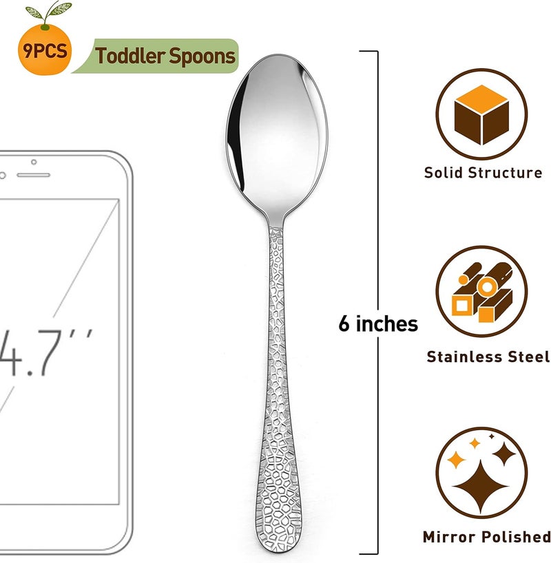HaWare 9Piece Stainless Steel Kids Spoons HaWare Toddler Flatware Kids Silverware Preschooler Utensils Baby Spoons for Self Feeding Mini Cutlery Set for Home Kitchen School Healthy and Dishwasher Safe - Image 3