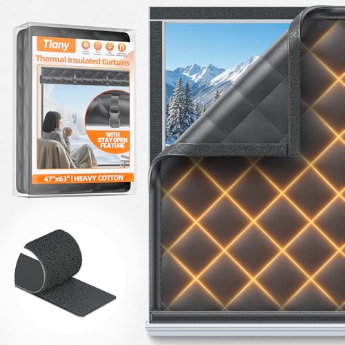 Tlany Window Insulation Kit for Winter 47"x63" Cold Weather Thermal Curtain with Heavy Cotton, Insulated Window Cover for Winter & Windows Draft Blocker for Winterizing Windows in Home RV Basement–Black - Image 1