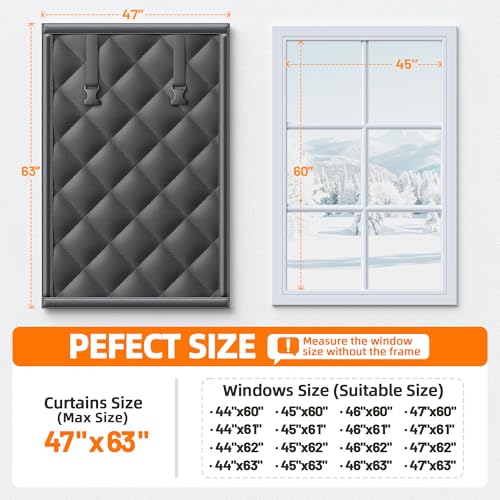 Tlany Window Insulation Kit for Winter 47"x63" Cold Weather Thermal Curtain with Heavy Cotton, Insulated Window Cover for Winter & Windows Draft Blocker for Winterizing Windows in Home RV Basement–Black - Image 5