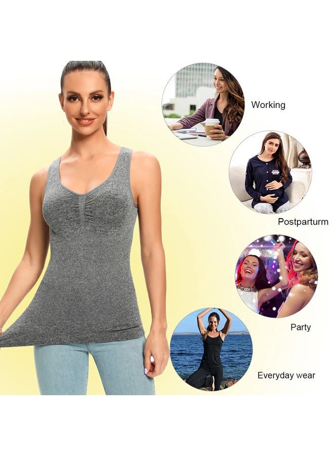 JOYSHAPER Women's Cami Shaper with Built in Bra Tummy Control Camisole Tank Top Underskirts Shapewear Body Shaper Heather Grey - Image 3
