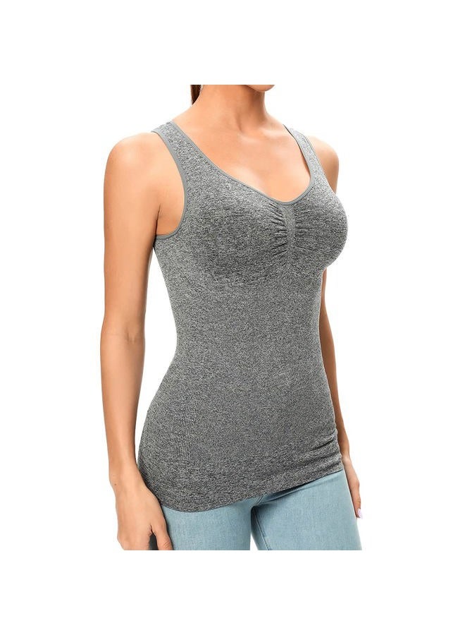 JOYSHAPER Women's Cami Shaper with Built in Bra Tummy Control Camisole Tank Top Underskirts Shapewear Body Shaper Heather Grey - Image 1