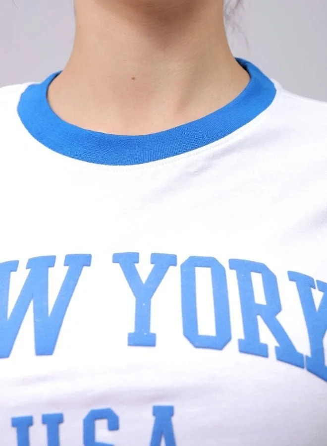 Freehand Women Slim Fit Typography Printed Crew Neck Short Sleeve Cropped T-Shirt
