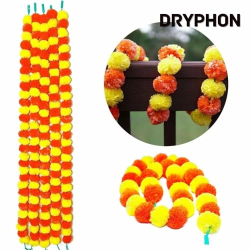 DRYPHON Artificial Flowers for Decoration, Marigold Garlands Decoration Home Decor Items, Diwali Decoration Items for Home Decor, Pooja Room Decorations, Ganpati Decoration (Multicolour, Pack of 5) - Image 4