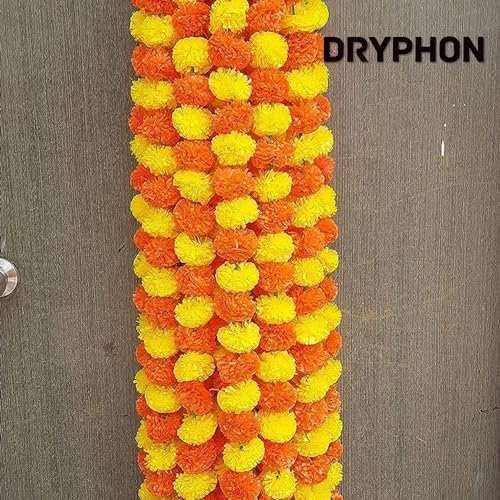 DRYPHON Artificial Flowers for Decoration, Marigold Garlands Decoration Home Decor Items, Diwali Decoration Items for Home Decor, Pooja Room Decorations, Ganpati Decoration (Multicolour, Pack of 5) - Image 3