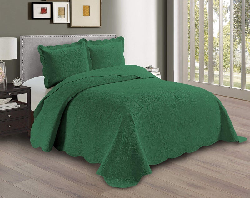 Linen Plus Embossed Coverlet Bedspread Set Oversized Solid Hunter Green KingCalifornia King Bed Cover Bedding New  Dana