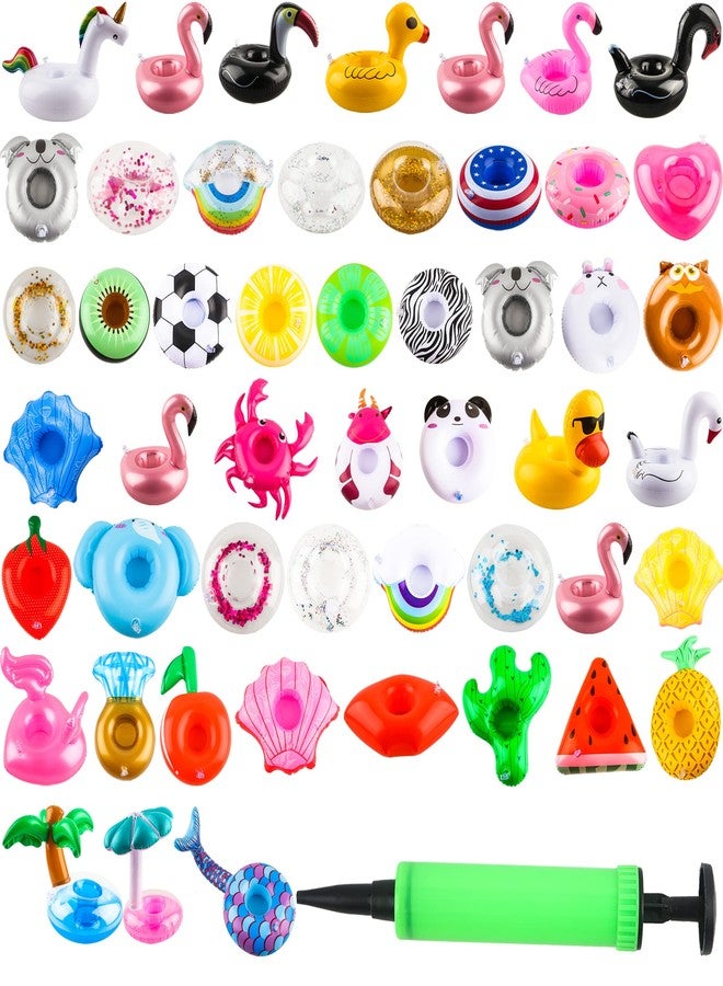 Sonarun 50 Pack Inflatable Drink Holders Float Toy Inflatable Pool Cup Coasters Pool Float Swimming Drinking Holder with Air Pump for Swimming Pool Beach Holiday Party Supplies - Image 1