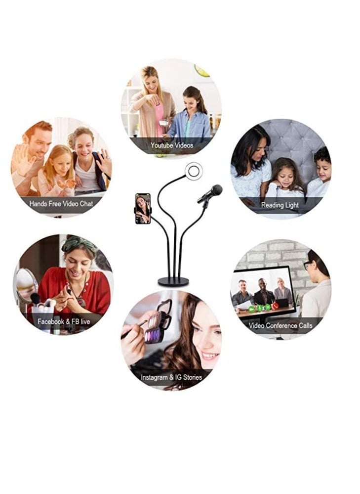 Generic - 3 in 1 Professional Live Broadcasting Kit with Mini USB Ring Mic Stand and Mobile Phone Webcam Stand Premium Stand for Makeup Video Shooting, Live Video Calling and More - Image 1