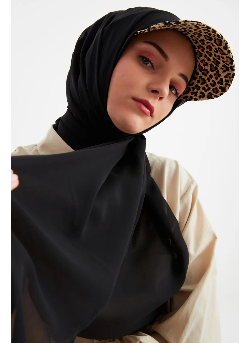 Butikgiz Leopard Women's Hijab Multi Chiffon Silky Shawl and Cotton Combed Half Visor Tennis Style Hat Pair - Comfortable, Extra Light