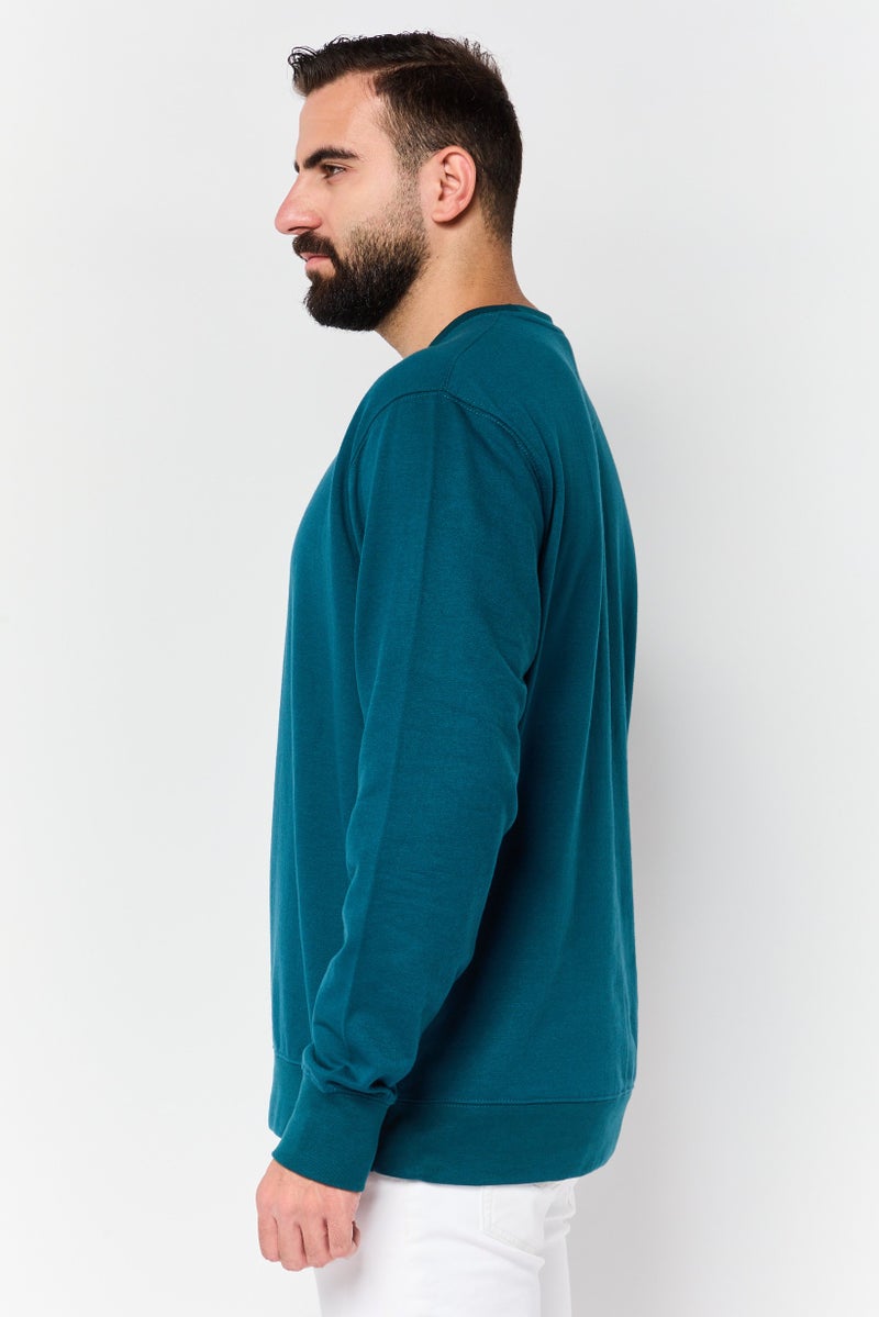 Fleece Factory سويت شيرتات بأكمام طويلة للرجال بتصميم عادي، لون أخضر مريمي - Image 2