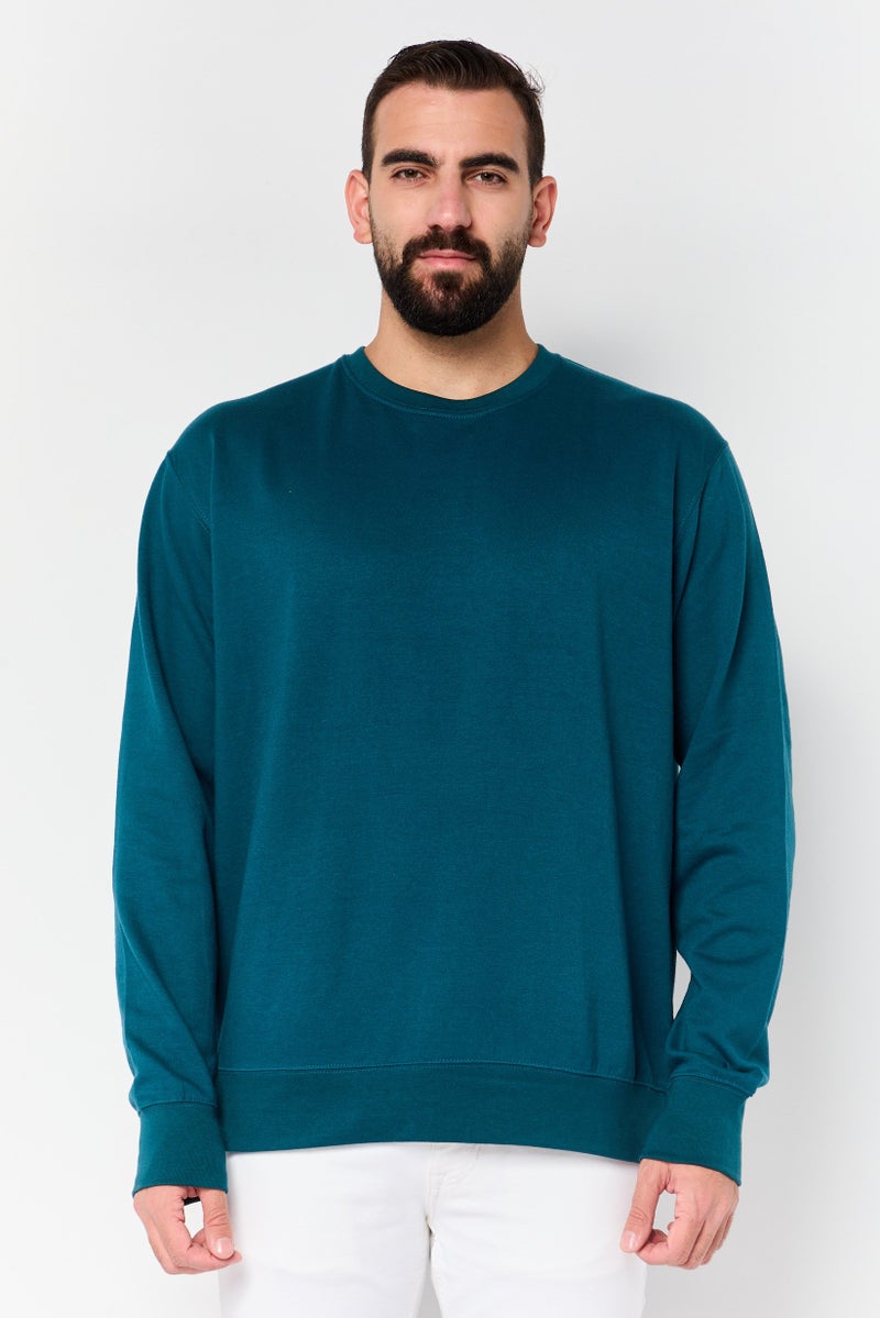 Fleece Factory سويت شيرتات بأكمام طويلة للرجال بتصميم عادي، لون أخضر مريمي - Image 1