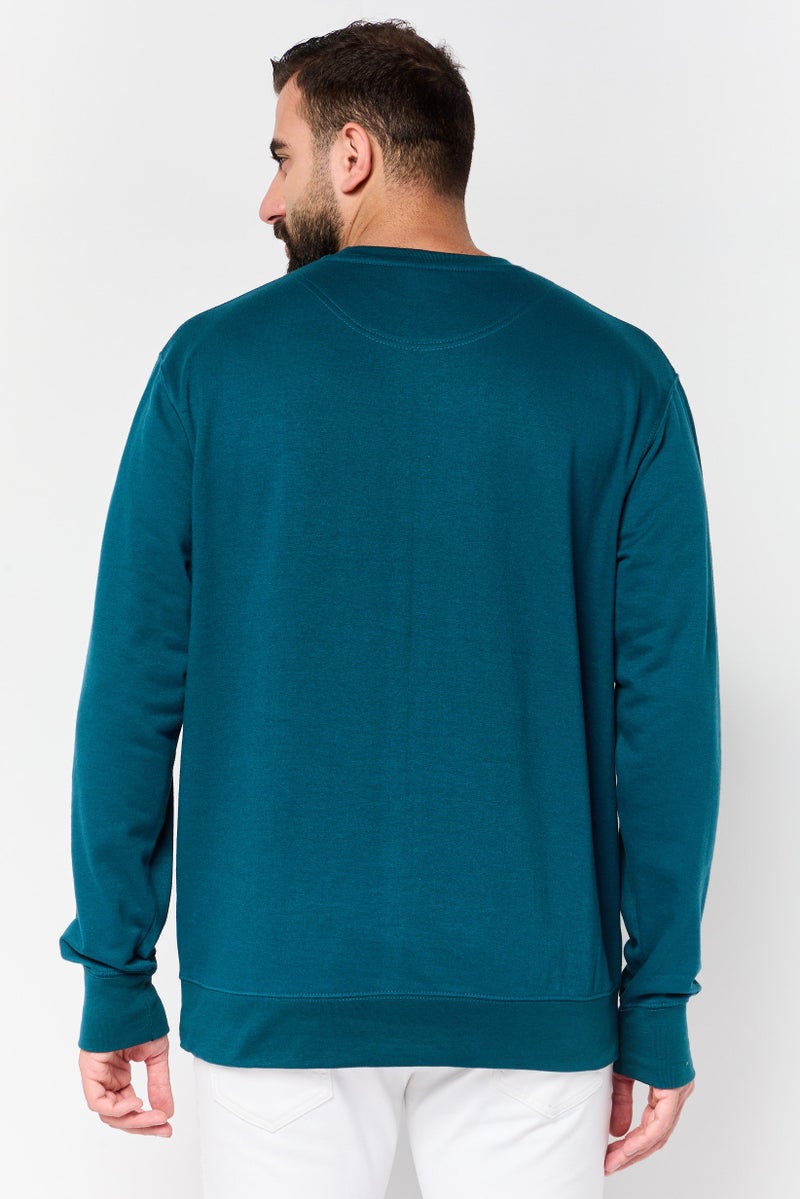 Fleece Factory سويت شيرتات بأكمام طويلة للرجال بتصميم عادي، لون أخضر مريمي - Image 4