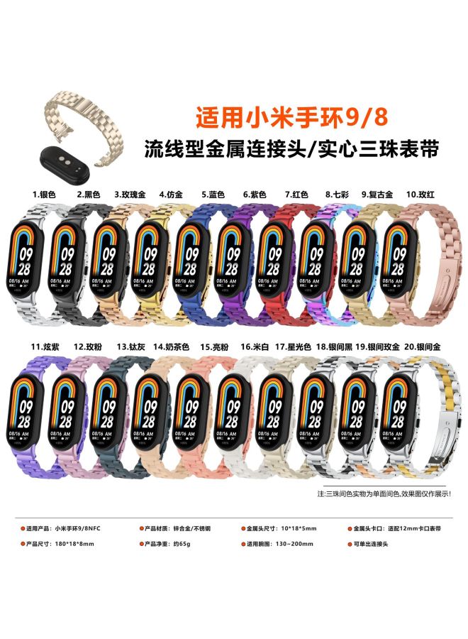 Suitable For Xiaomi Mi Band 10 Strap Stainless Steel Solid Three-bead Metal Wristband Miband8 Xiaomi 9 Bracelet Strap - Image 3