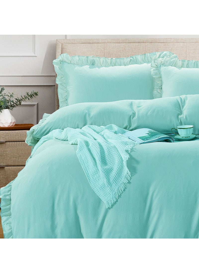 Donetella - 2- Piece Ruffled Duvet Cover Set Soft Microfiber (Without Filler) Turquoise, Twin Size - Image 1