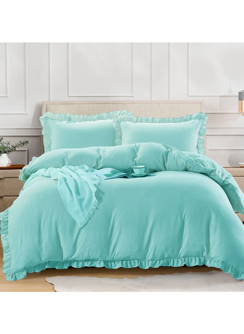 Donetella - 2- Piece Ruffled Duvet Cover Set Soft Microfiber (Without Filler) Turquoise, Twin Size - Image 1