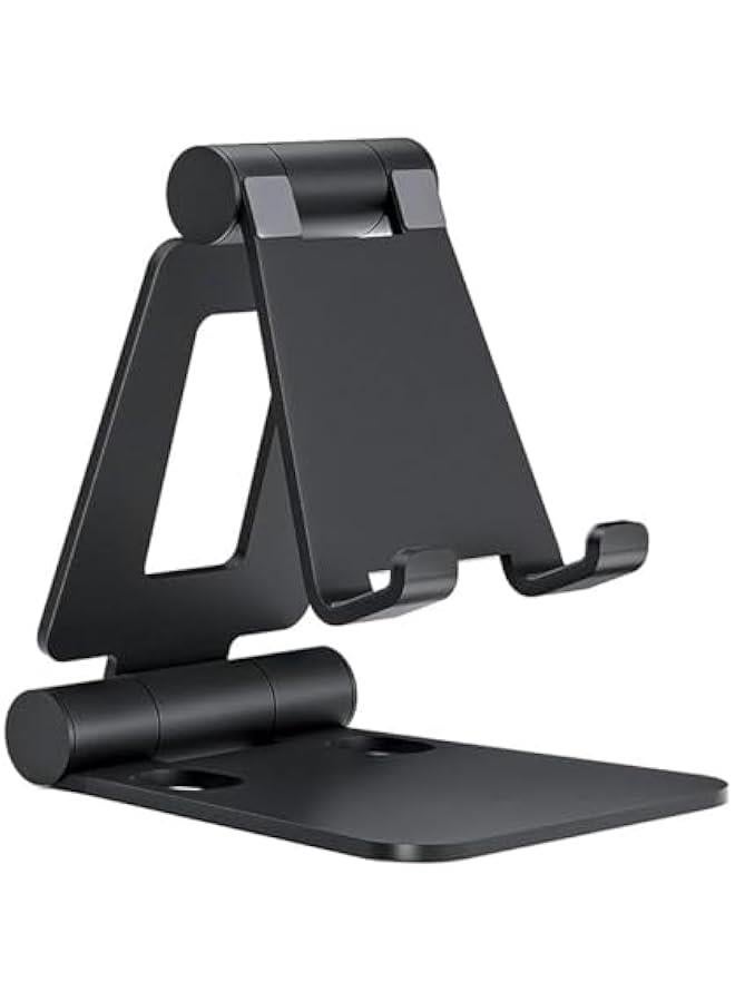 HOOKOR Dual Folding Cell Phone Stand, Fully Adjustable Foldable Desktop Phone Holder Cradle Dock Compatible with Phone 15 14 13 12 11 Pro, Nintendo Switch, All Phones (Black) - Image 1