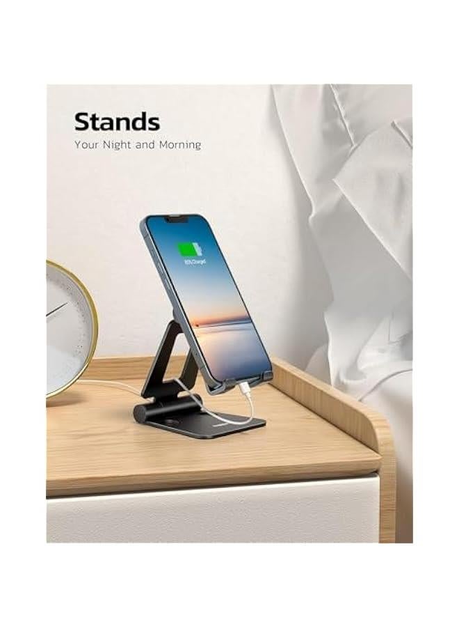 HOOKOR Dual Folding Cell Phone Stand, Fully Adjustable Foldable Desktop Phone Holder Cradle Dock Compatible with Phone 15 14 13 12 11 Pro, Nintendo Switch, All Phones (Black) - Image 2