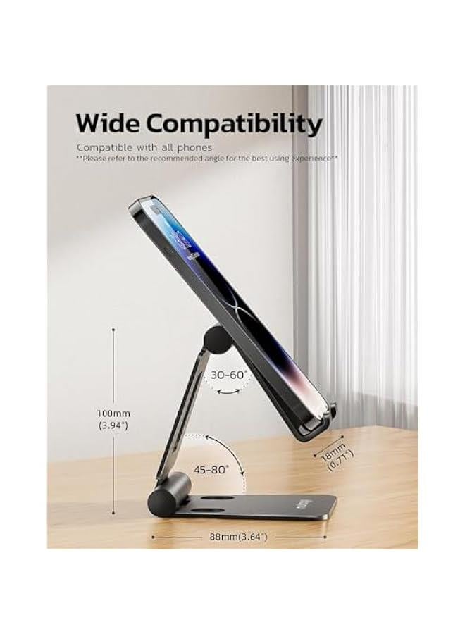 HOOKOR Dual Folding Cell Phone Stand, Fully Adjustable Foldable Desktop Phone Holder Cradle Dock Compatible with Phone 15 14 13 12 11 Pro, Nintendo Switch, All Phones (Black) - Image 3
