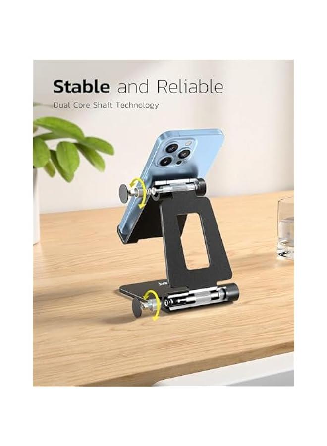 HOOKOR Dual Folding Cell Phone Stand, Fully Adjustable Foldable Desktop Phone Holder Cradle Dock Compatible with Phone 15 14 13 12 11 Pro, Nintendo Switch, All Phones (Black) - Image 4