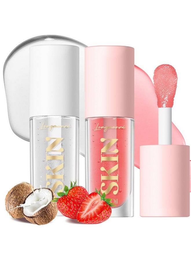 BANGFENG 2Pack Non-sticky Lip Oil, Moisturizing Glossy/Shiny Lip Gloss Oil PlumpingTint, Hydrating Lip Gloss Lip Balm, Long Lasting Nourishing Fruit Flavoure Lip Oils(Strawberry + Coconut) - Image 1