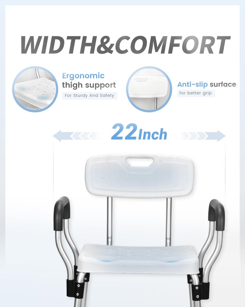 Sangohe Shower Chair, Heavy Duty Shower Seat with Back, Arms, Adjustable Height, Ideal for Bathtub, Handicap, Elderly, 796C - Image 5